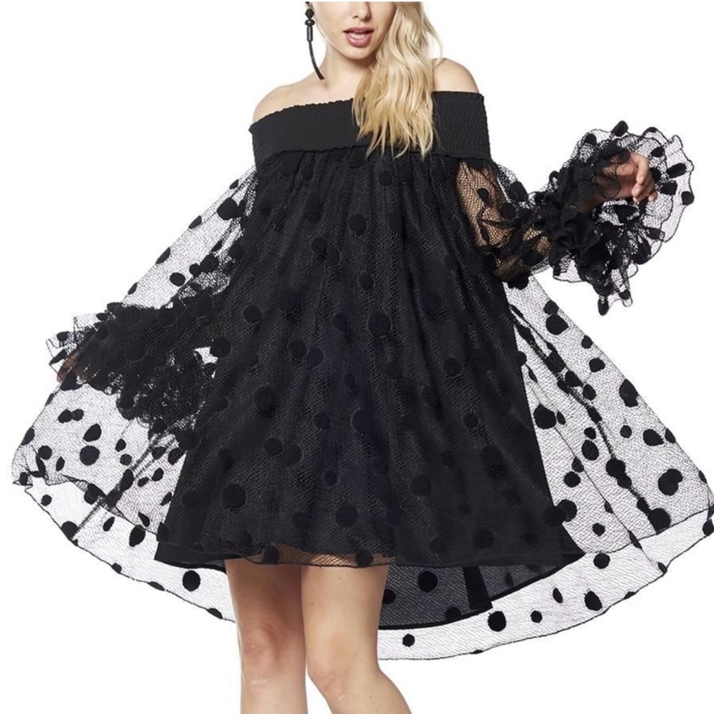 Gracia Polka Dot Mesh Layered Dress